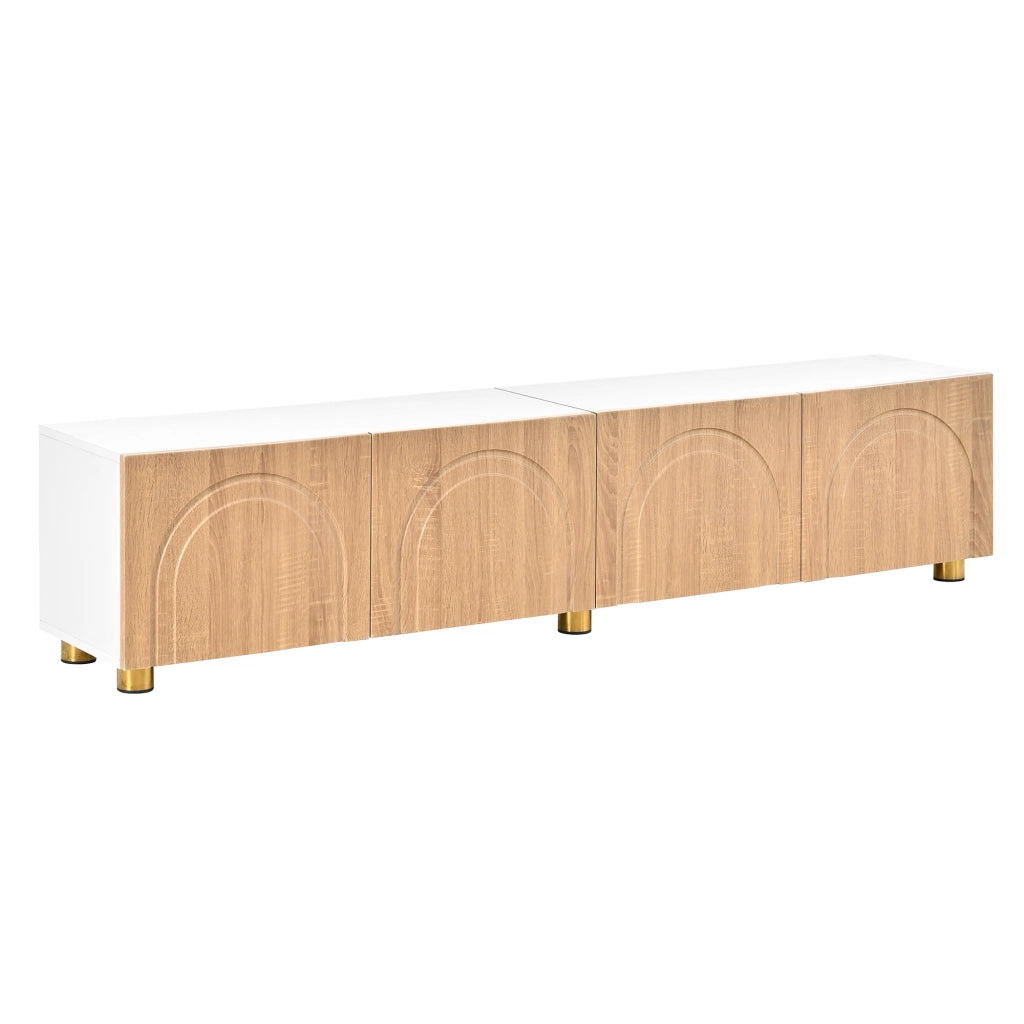 Mobile TV, mobile da ingresso, ante con rilievi curvi, gambe di sostegno in metallo, colore legno naturale