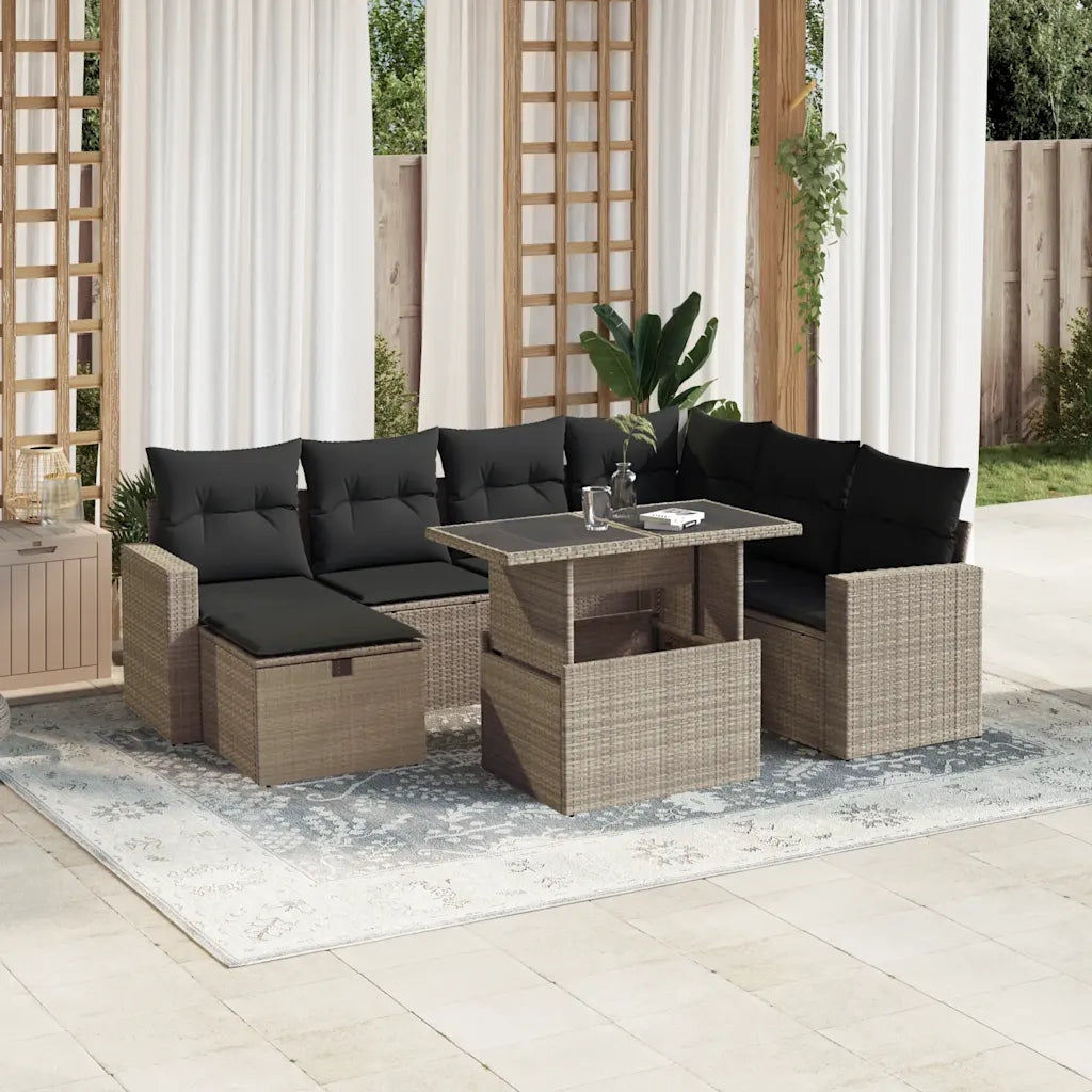 Set Divano da Giardino 8pz con Cuscini Grigio Chiaro Polyrattan