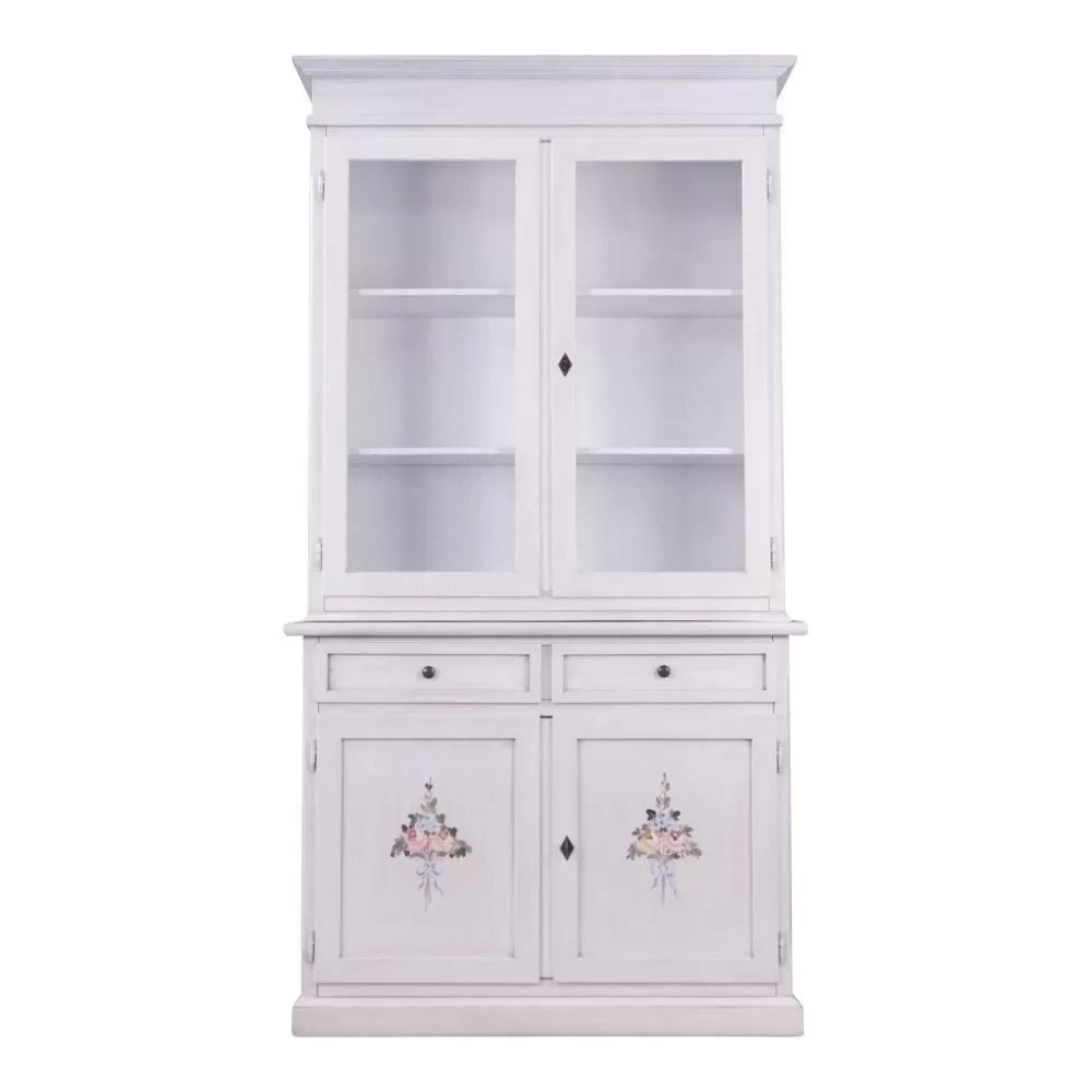 Cristalliera 2 porte shabby legno bianco anticato decorato 105x42x205 - Mobili 2G