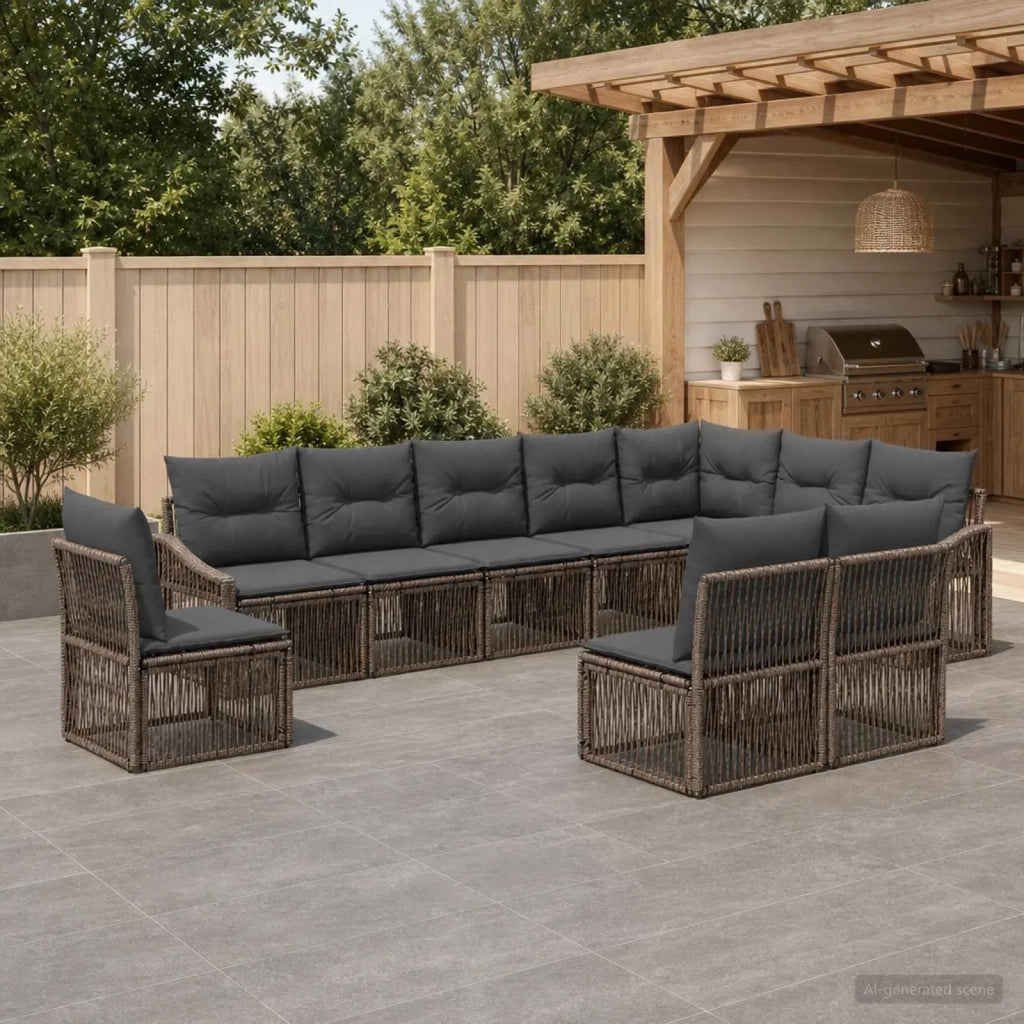 Set Divano da Giardino 10 pz Grigio polyrattan 3436034
