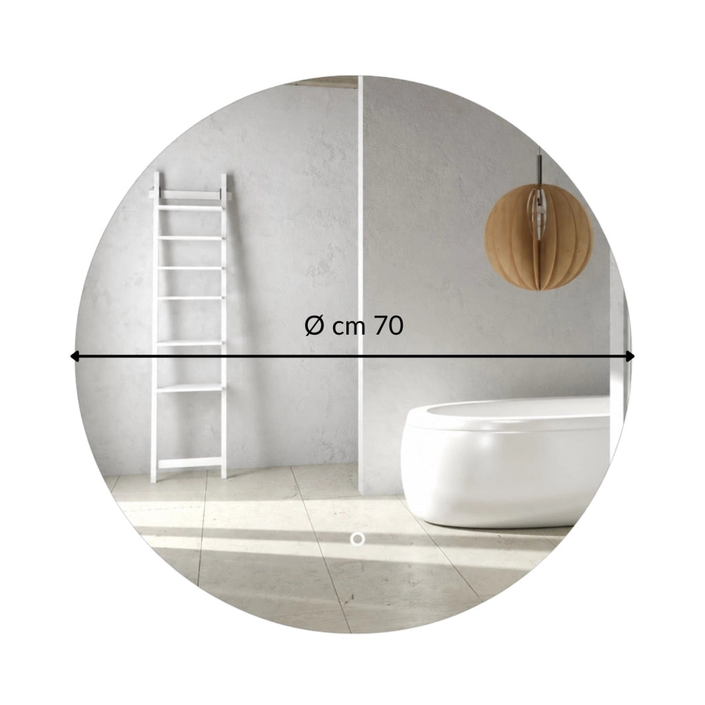 Specchio tondo retroilluminato led elegante per bagno *** misura Ø70, tonalità dimmerabile 2700-4500-6500k, confezi...