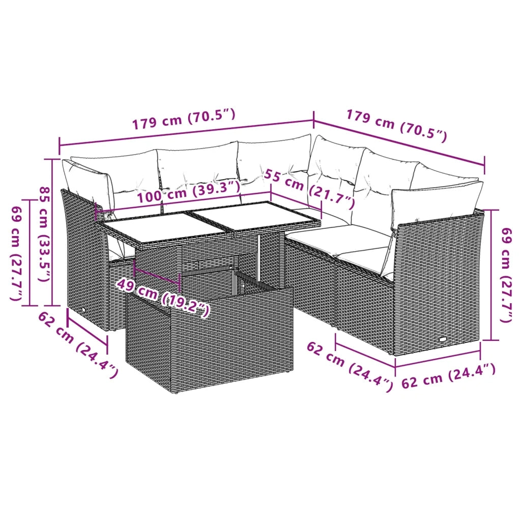 Set Divano da Giardino 6pz con Cuscini Grigio Chiaro Polyrattan 3266582