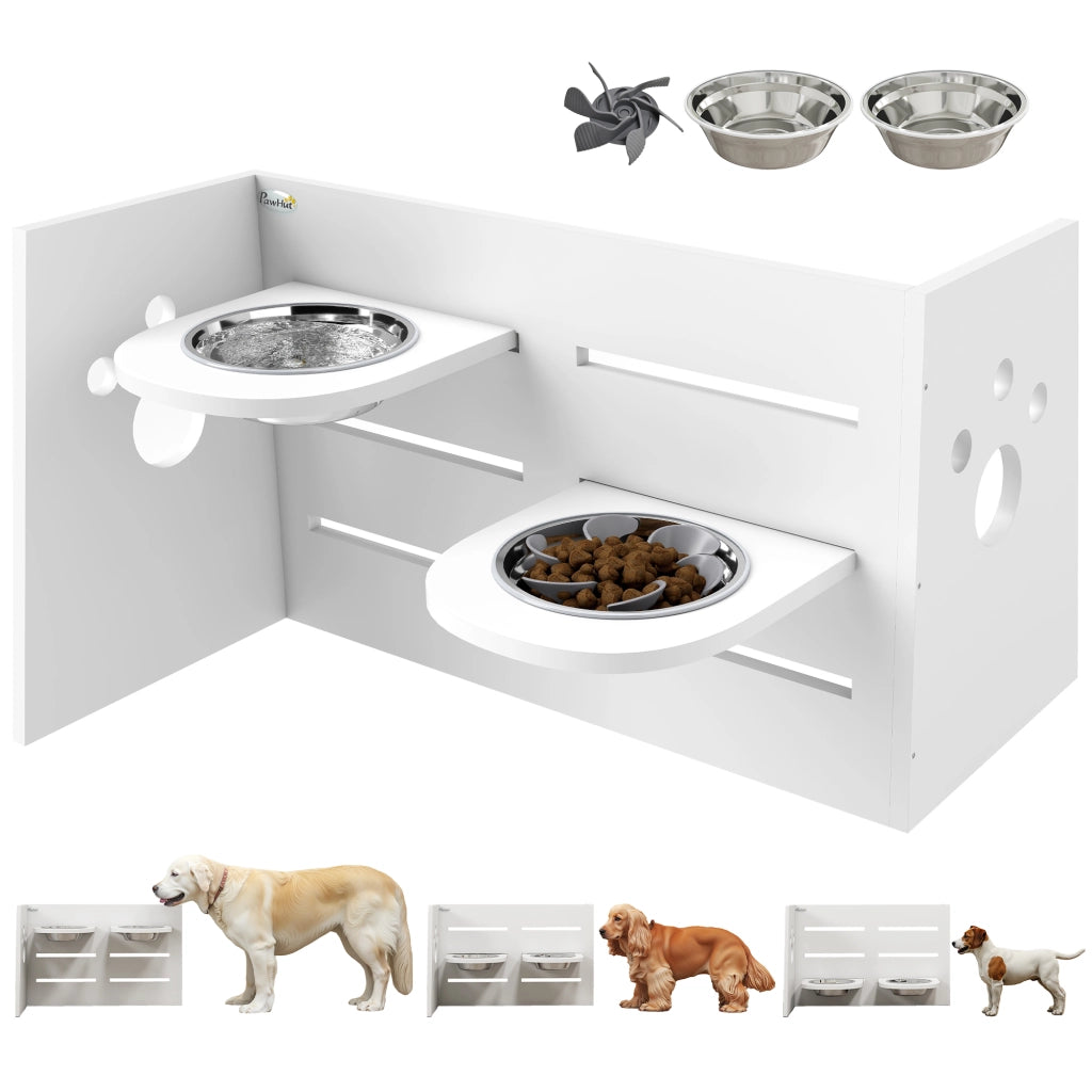 Mangiatoia Elevata per Cani Regolabile con Sistema di Alimentazione Lenta ¨C Minimal ¨C 63x58,5x40 cm Bianco