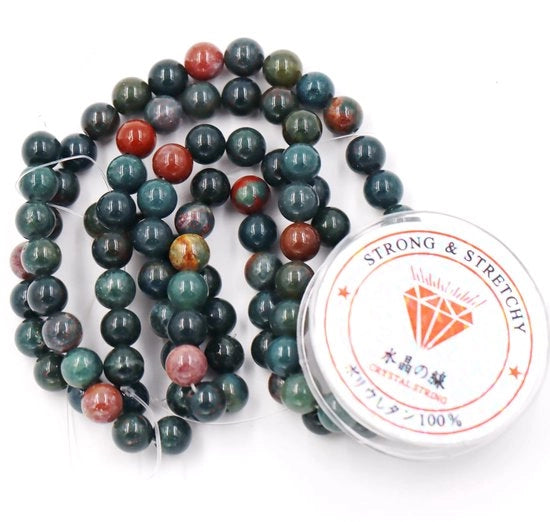 Kralen con corda per l'assemblaggio di accessori per l'autoaiuto Pietre d'energia per bracciali curativi 4 mm = 180 pezzi e 1 rotolo di corda Pietra di sangue 4 mm