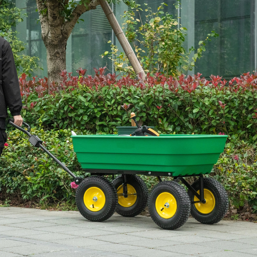 Carrello Giardino 125L in Acciaio PP Verde con Vasca Ribaltabile ¨C Zephmum ¨C 118x58x102 cm