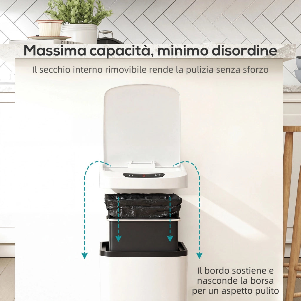 Cestino Pattumiera a Infrarossi 12L ¨C Xylo ¨C Acciaio Inox Bianco 28x22x41cm