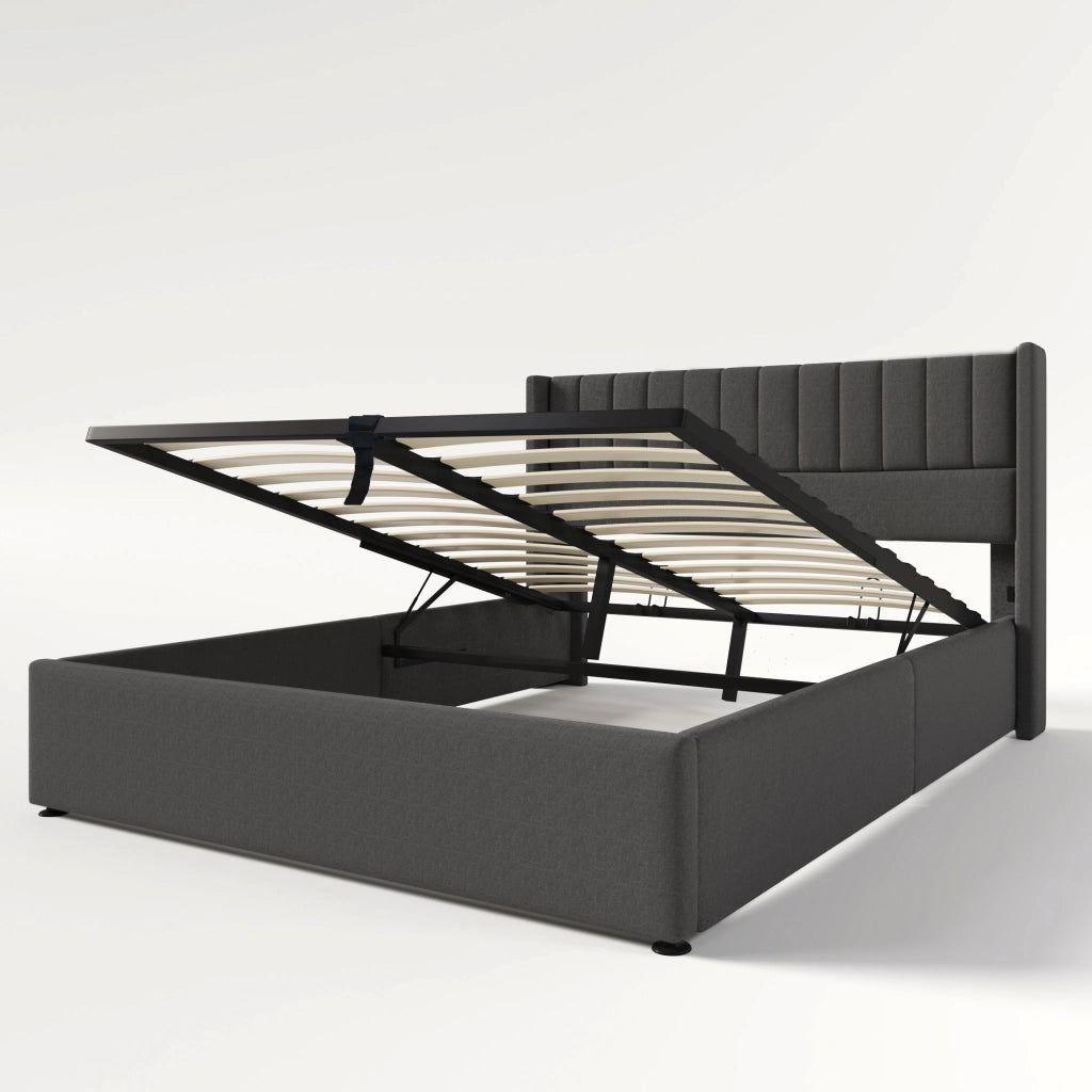 letto imbottito lino grigio 140x200 cm