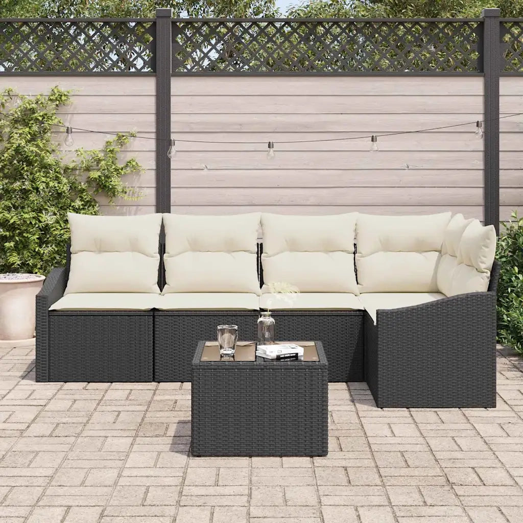 Set di divani con cuscino 6 pcs Nero polyrattan
