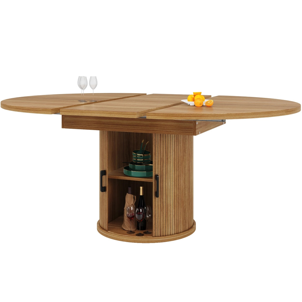 Tavolo da Pranzo Rotondo Allungabile ¨C MINIMAL ¨C Noce/Nero, 118-158 cm, 6 Persone