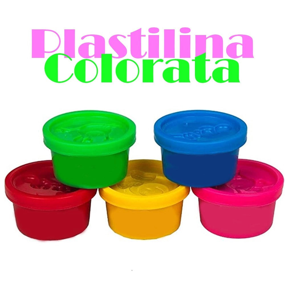 Trade Shop - Set 3 Barattoli Di Pasta Plastilina Con Formine Plastichina Modellante Portatile -