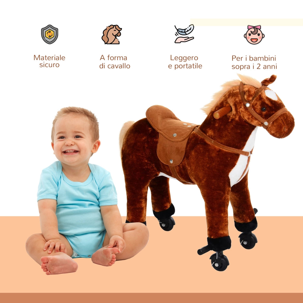 Cavallo a Dondolo per Bambini con Rotelle e Suoni ¨C zephmum ¨C Marrone 65x28x75 cm