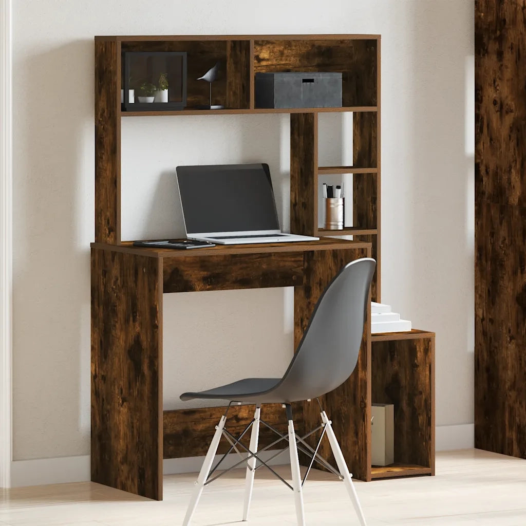 Scrivania | Tavolo da Ufficio Mensole Rovere Fumo 100x45x140 cm Legno Multistrato