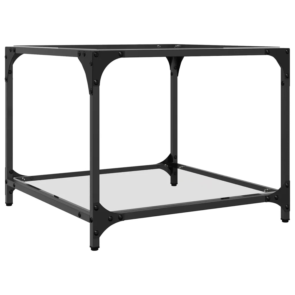 Tavolino Salotto con Piano Vetro Trasparente-Tavolino da soggiorno 50x50x40cm Acciaio 506065