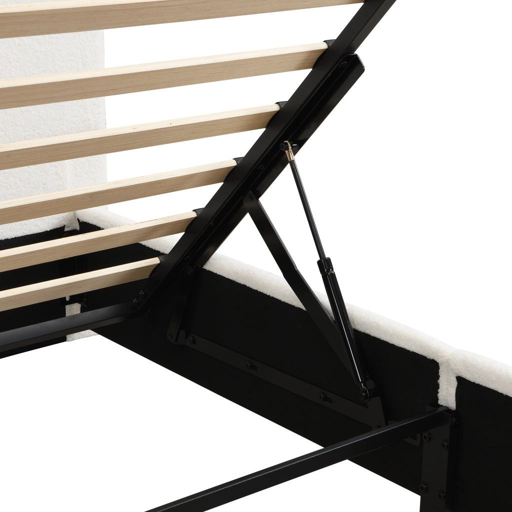 DESMIU Letto bambino 90 × 200 cm con contenitore idraulico, LED, senza materasso, in bouclé bianco