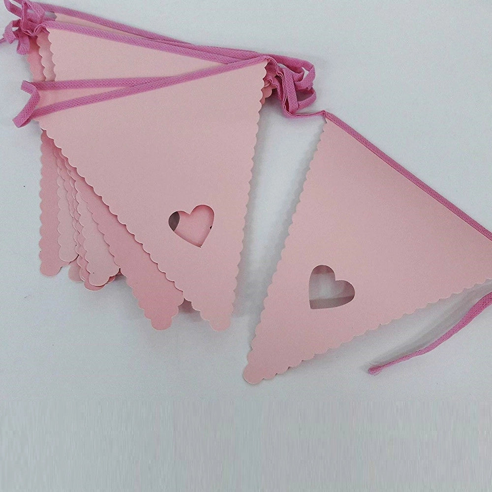 Trade Shop - Festone Rosa Cuore 12 Bandierine In Cartone Rigido 4.8m Compleanni Matrimonio -