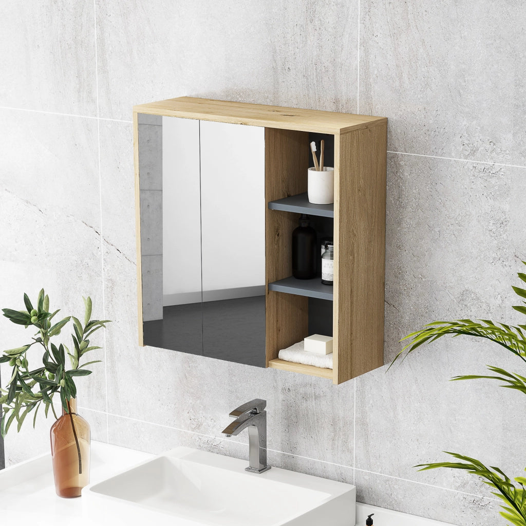 Armadio da bagno con specchio ¨C Xylo ¨C 3 ripiani legno naturale 60x20x60 cm