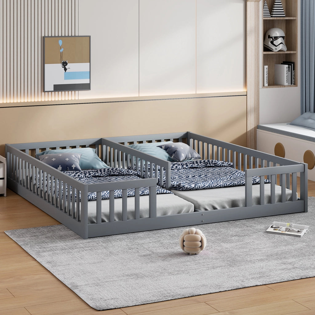Letto per bambini 90x200 cm in pino e MDF, con sponde di sicurezza e rete a doghe, grigio