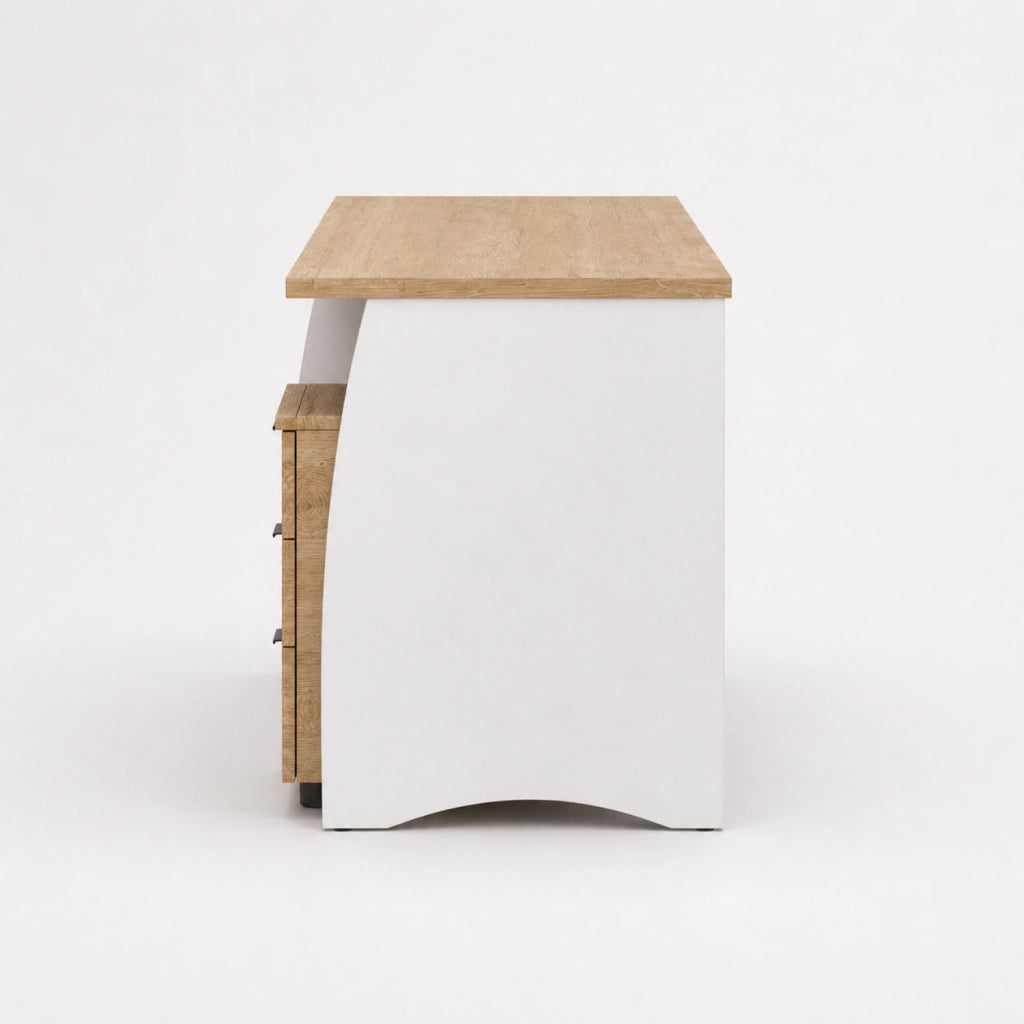 Scrivania Scrittoio Con 3 Cassetti Per Studio Ufficio Mobile Desk Da Soggiorno Sala Da Pranzo 136 X 74 X 67 Cm Bianco E Rovere