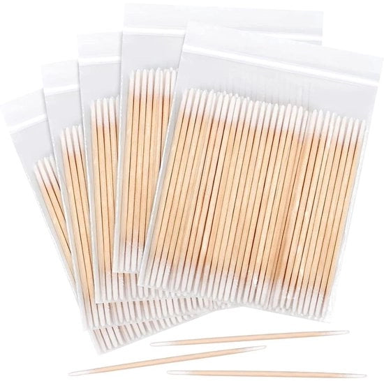 Set di pennelli di cotone da 300 - Manico in legno - Applicatore micro - 10 cm - Per make-up/tatuaggio - Materiale duraturo