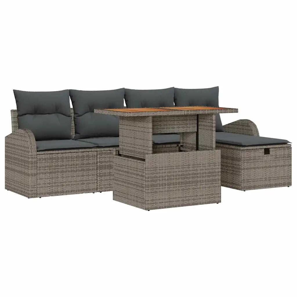 Set Divano da Giardino con cuscino 6 pcs Grigio polyrattan