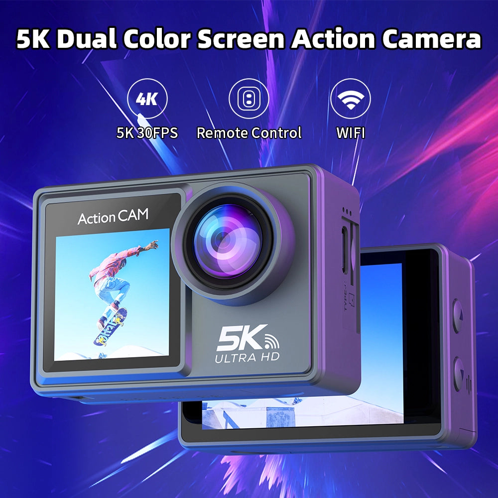 Fotocamera Action M40TR con stabilizzazione WiFi wireless - 5K 30FPS - 128G - Doppio schermo per viaggi e sport -Grigio