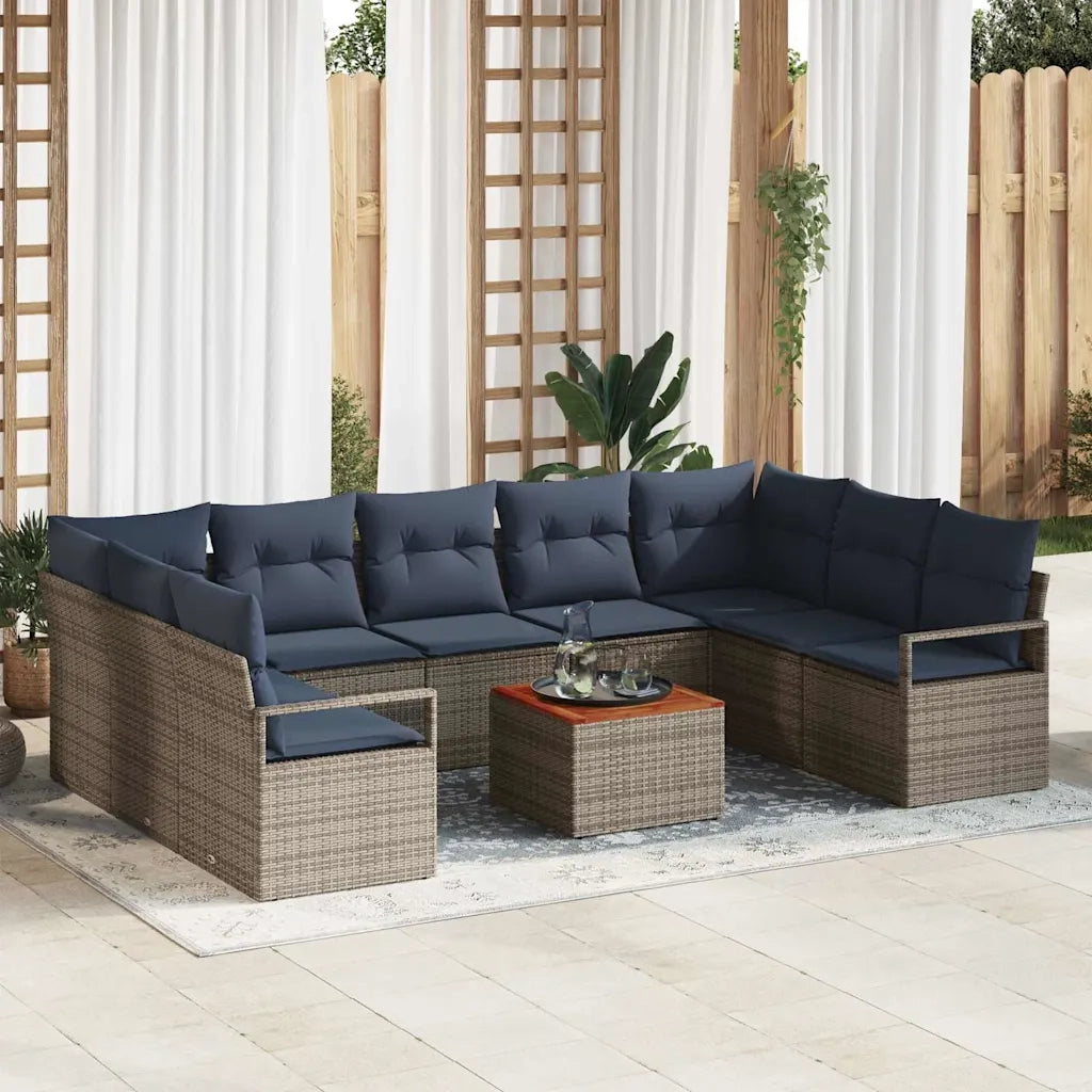Set Divano da Giardino con cuscino 10 pcs Grigio polyrattan 3347752