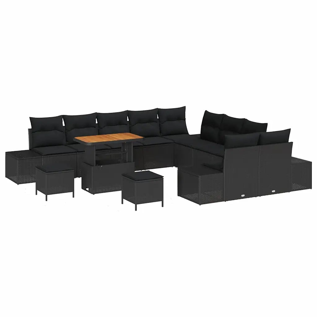 Set Divano da Giardino con cuscino 13 pcs Nero Poly Rattan