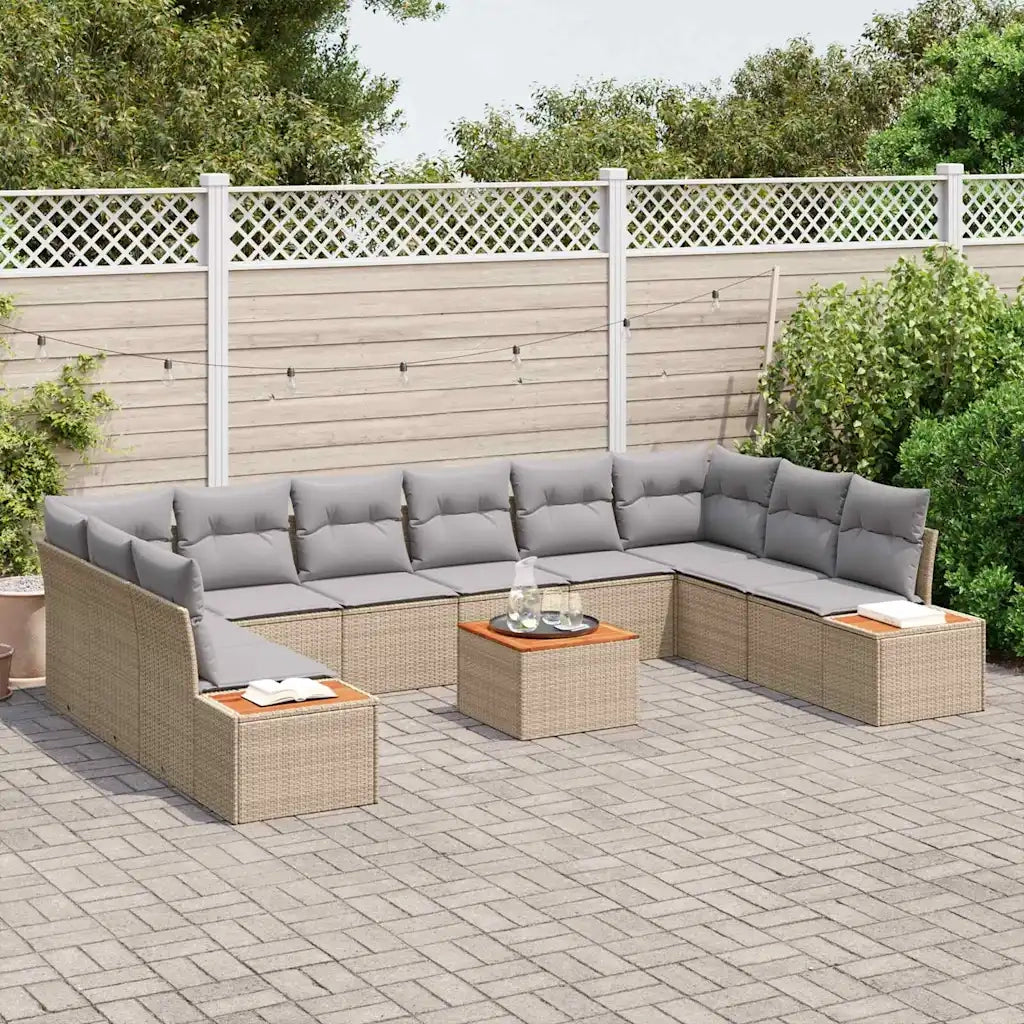 Set Divano da Giardino con cuscino 11 pcs Beige Poly Rattan 3348181