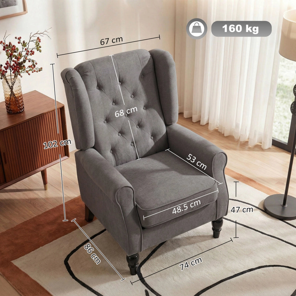 Poltrona Relax Grigio Tessuto con Gambe Legno e Cuscini Sfoderabili ¨C zephmum ¨C 74x86x102 cm