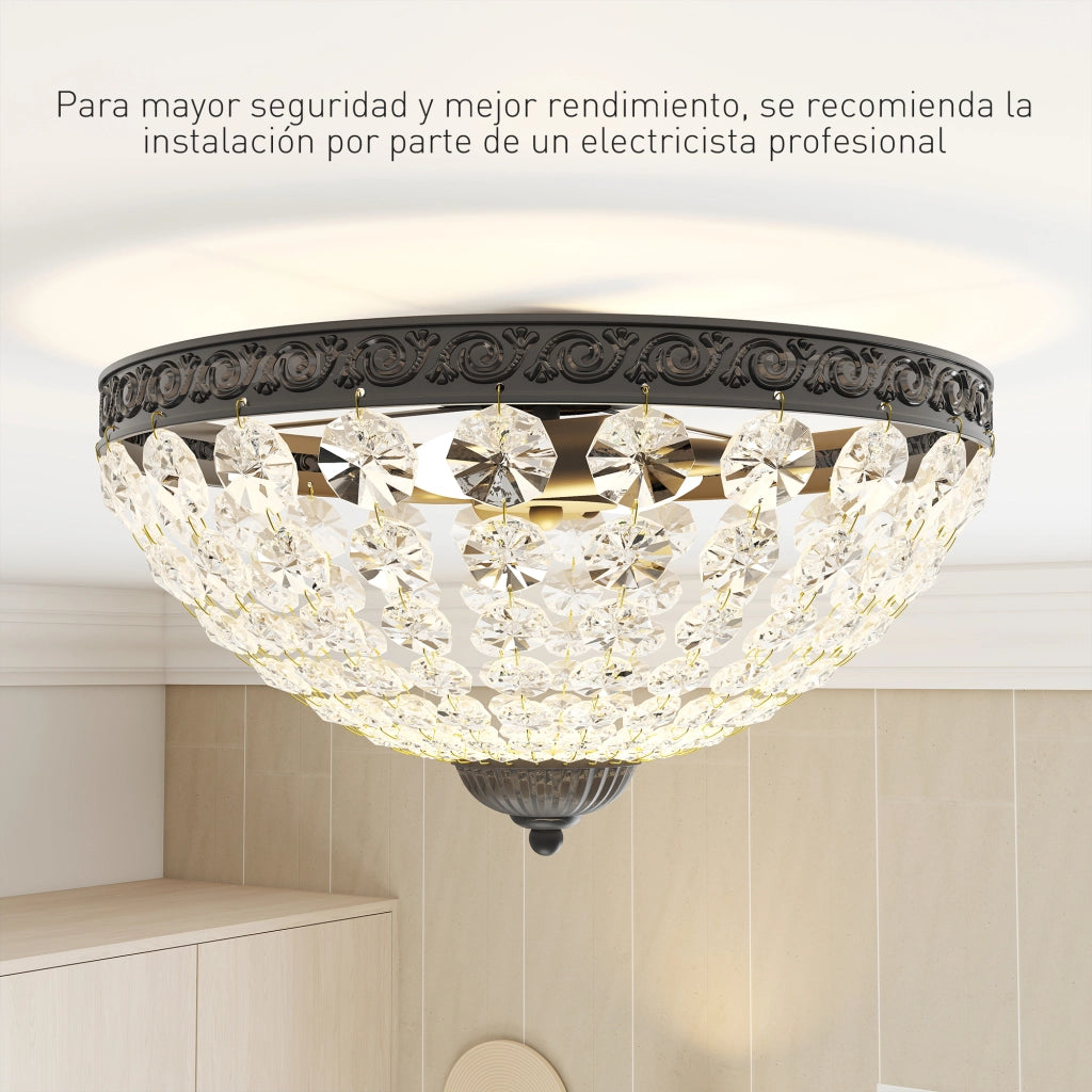 Lampada a Soffitto Vintage con Perline di Cristallo ¨C zephmum ¨C Nero 2xE14 40W