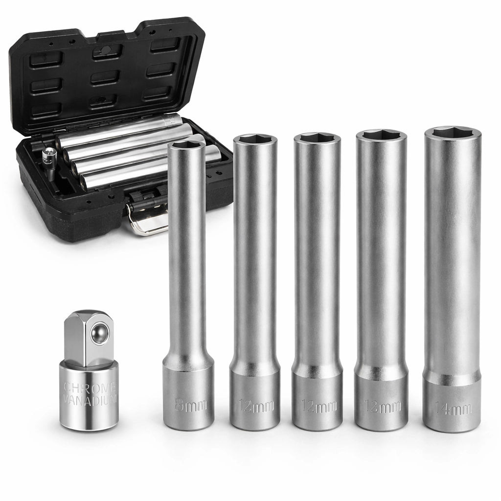 Set 5 Chiavi a Bussola 8-14mm 3/8" Extra Lunghe 120mm + Riduttore da 3/8 a 1/4"