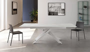 Tavolo Allungabile Ares con Piano in Sintered Stone Effetto Marmo Sahara Bianco e Gambe in Metallo Verniciato Bianco - 140/200cm