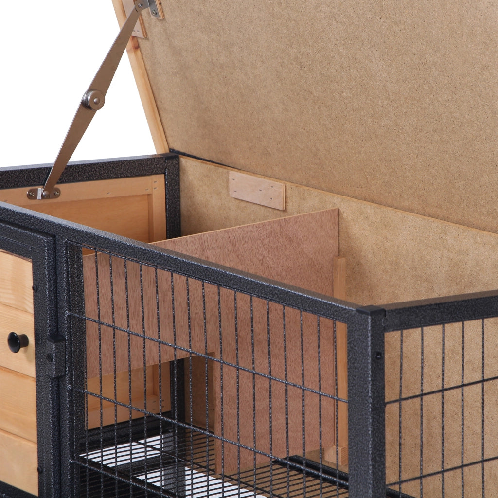 Gabbia per conigli in legno con piedini - Xylo - 91,5x45x70 cm tetto apribile