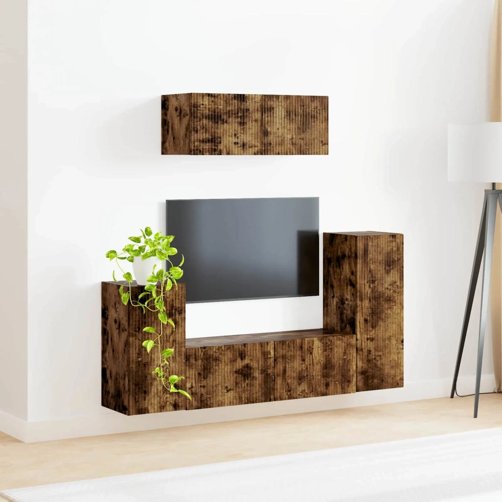 Set mobile TV 4 pz | Armadietto TV | Mobile Porta TV Rovere fum¨¦ Legno multistrato