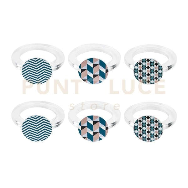 KIT ALLACCIA 6 ANELLI FERMA TOVAGLIOLI TONDO IN CRISTALLO ACRILICO DECORATO MODERN