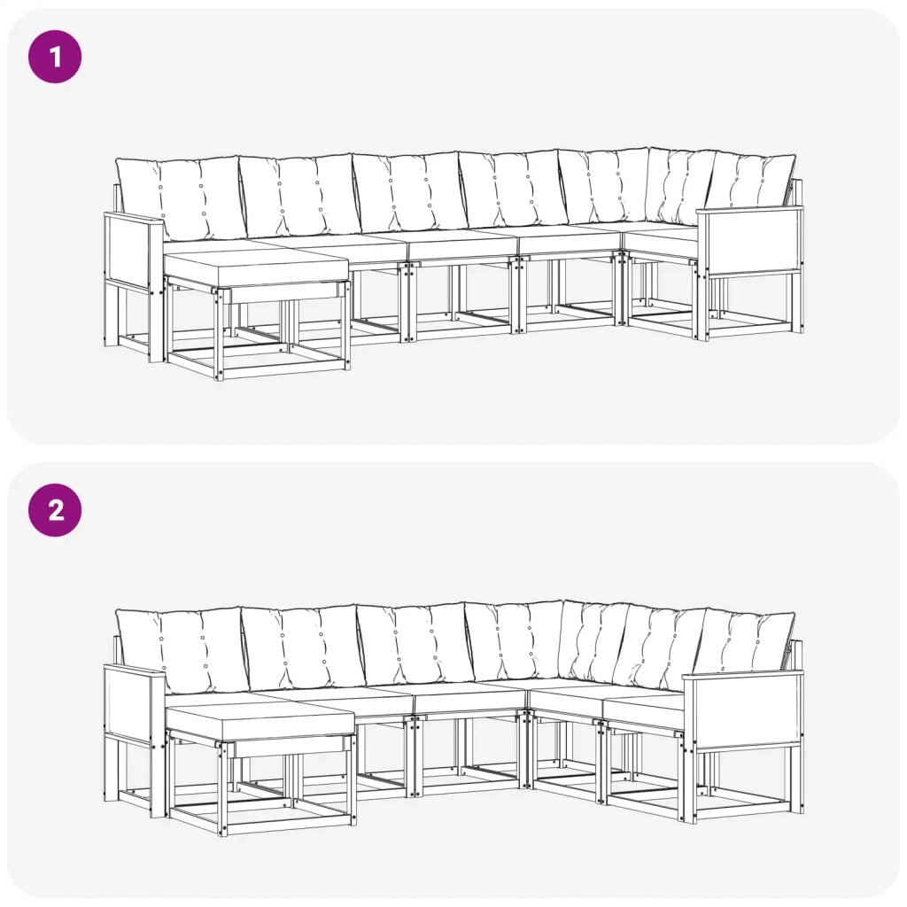 Set di divani da esterno con cuscino 7 pcs Naturale e Nero 3382096