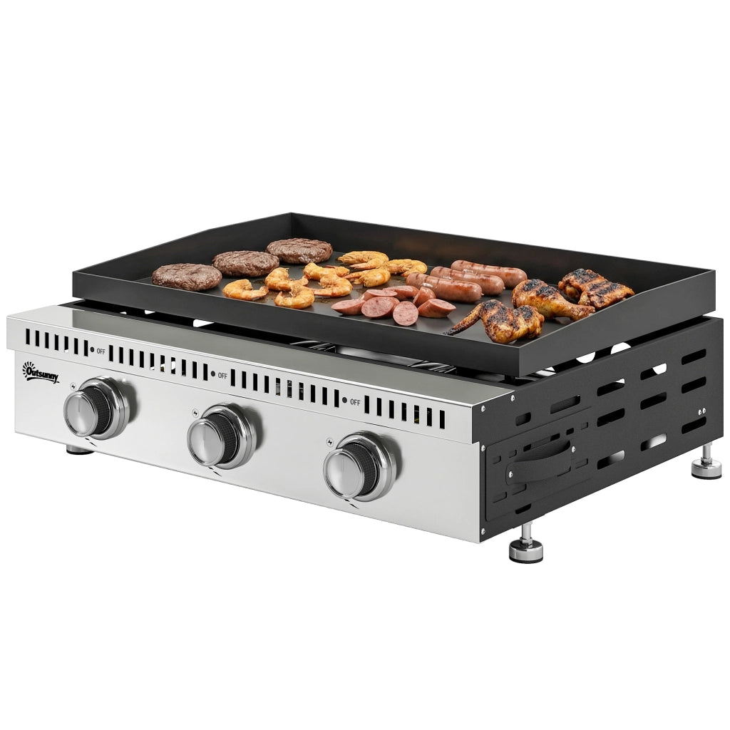 Plancha a Gas 3 Bruciatori 9 kW ¨C Xylo ¨C Acciaio Inox 56,5x33 cm Nero