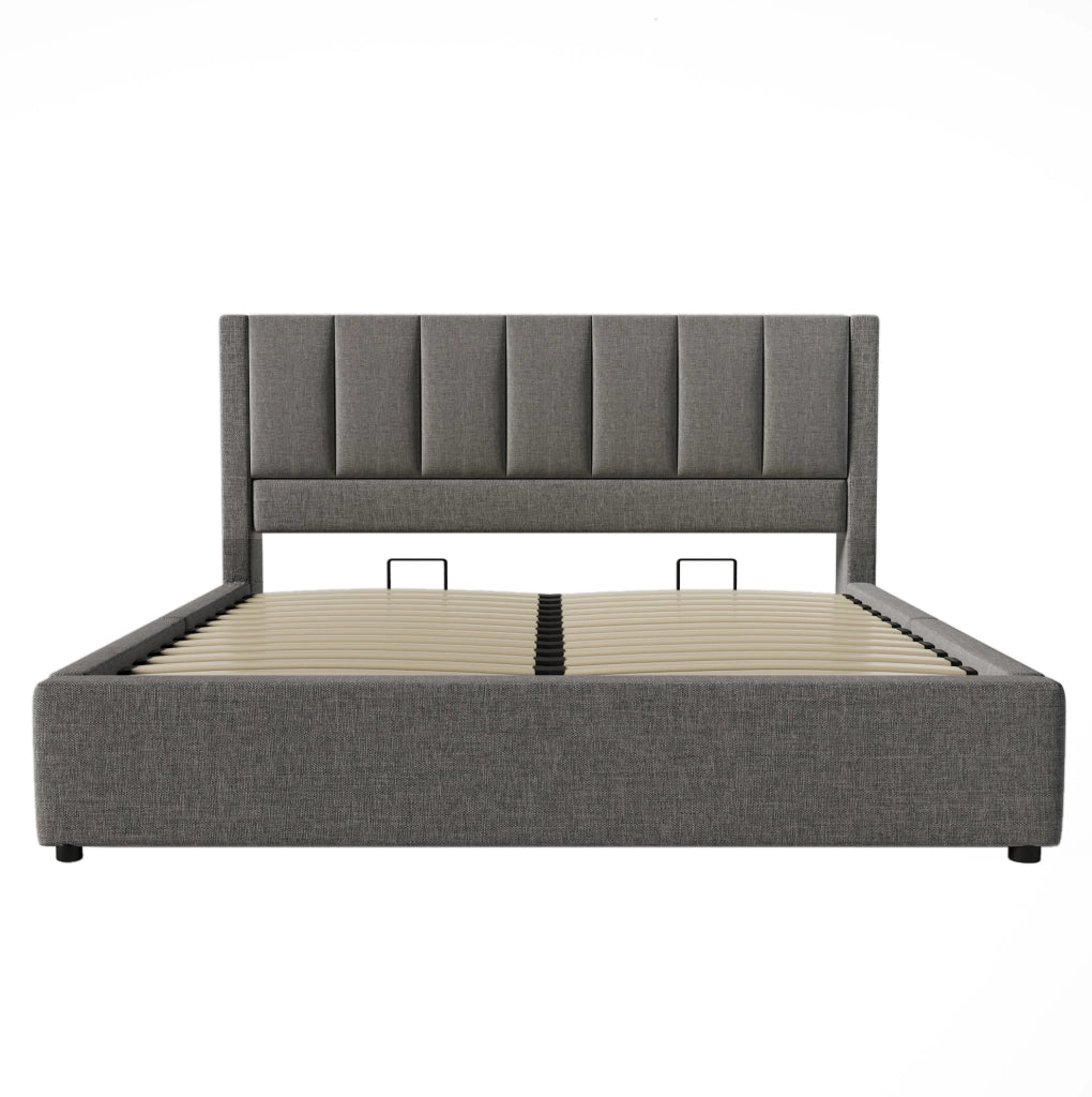 Letto imbottito 160x200 cm con contenitore, presa di ricarica e portabicchieri