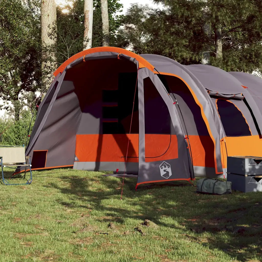 Tenda Familiare a Tunnel per 8 Persone-Tenda da campeggio Grigia Impermeabile 385026