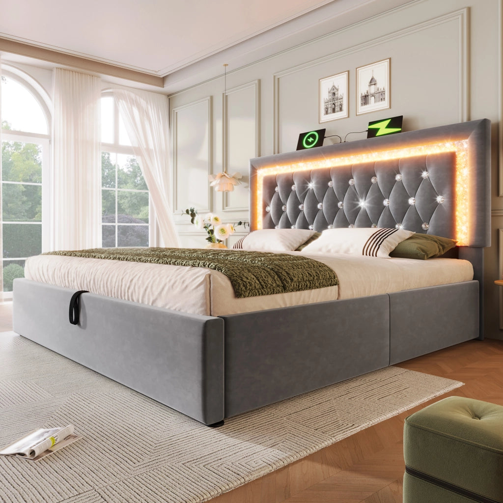 letto imbottito velluto grigio 151x209 cm