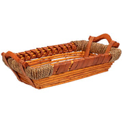 Vassoio in vimini e legno 38x22x9/12,5h cm