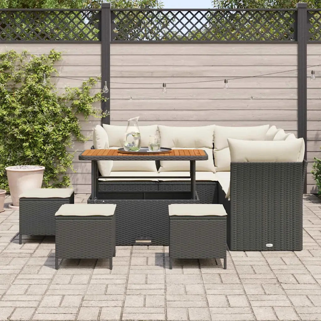 Set Divano da Giardino 9 pcs Nero polyrattan
