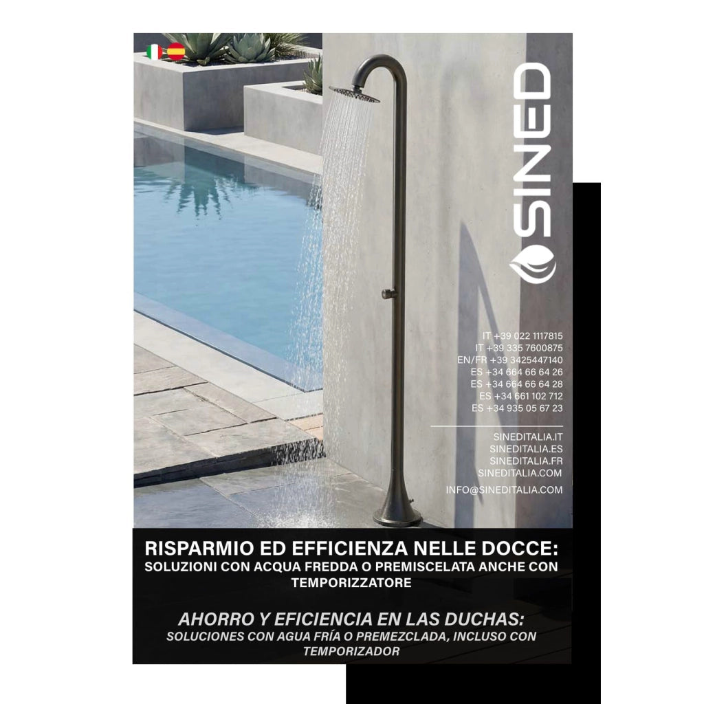 SINED Doccia da esterno ad acqua fredda in acciaio inox struttura resistente agli agenti atmosferici colore da specificare RIVISTA-DOCCE-ACQUA-FREDDA-IT-ES