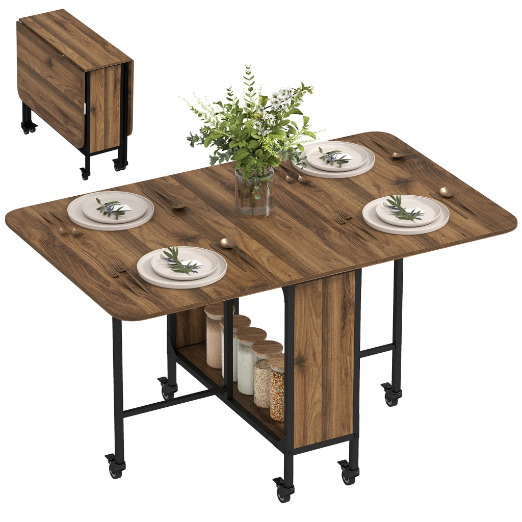 Tavolo Pieghevole con Ruote e Gambe Regolabili per Cucina e Salone ¨C zephmum ¨C 130x80x74 cm Marrone