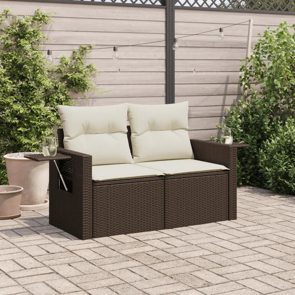 Divano da Giardino a 2 Posti con Cuscini-Sofa da Giardino-Divano da esterno in Polyrattan Marrone 364129