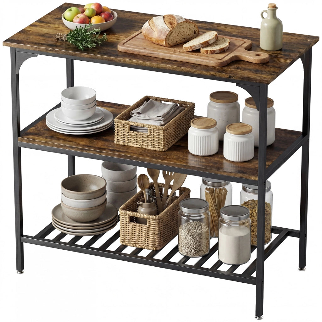 Scaffale da Cucina Rustico a 3 Ripiani ¨C Minimal ¨C Marrone e Nero