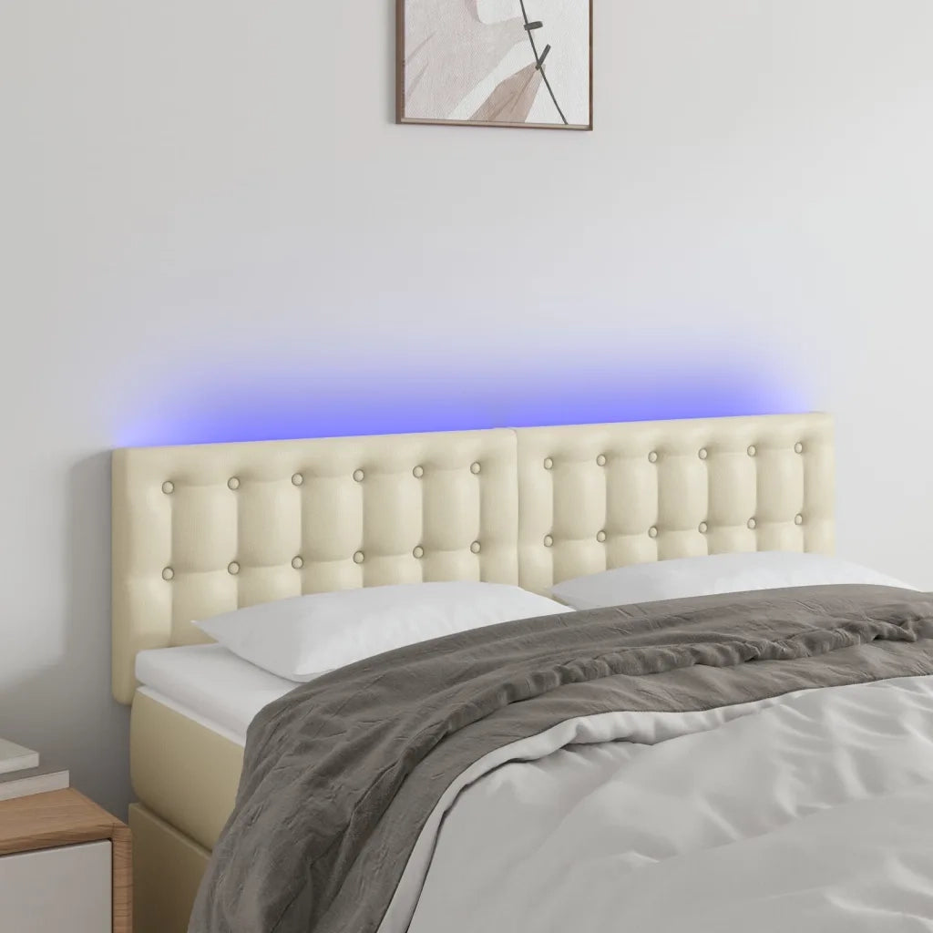 Testiera | Testata Crema a LED 144x5x78/88 cm in Similpelle