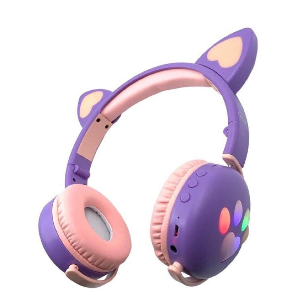 Trade Shop - Cuffie Led Wireless Con Orecchie Da Gatto Con 7 Colori Di Luce Bluetooth Q-max60 -
