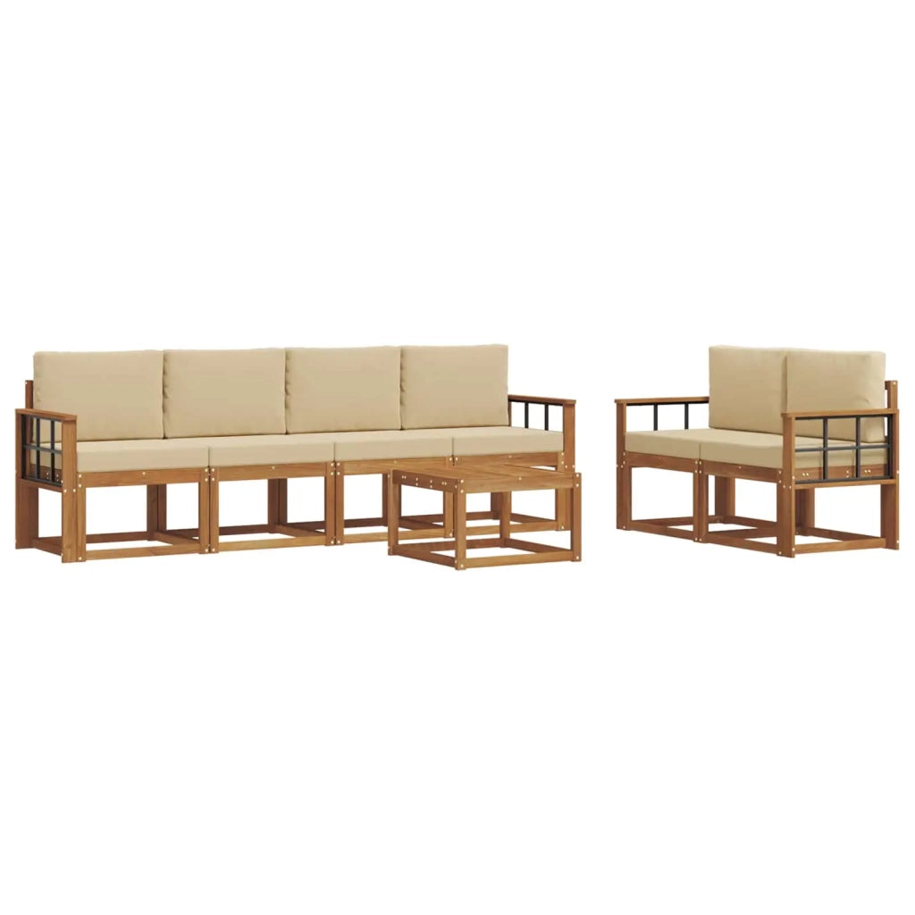 Set di divani da esterno con cuscino 7 pcs Naturale e Beige 3366056