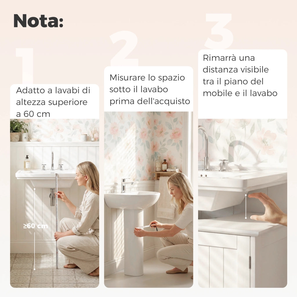 Mobile Sottolavabo a 2 Ante con Ripiano Regolabile ¨C Zephmum ¨C Bianco 60x30x60 cm